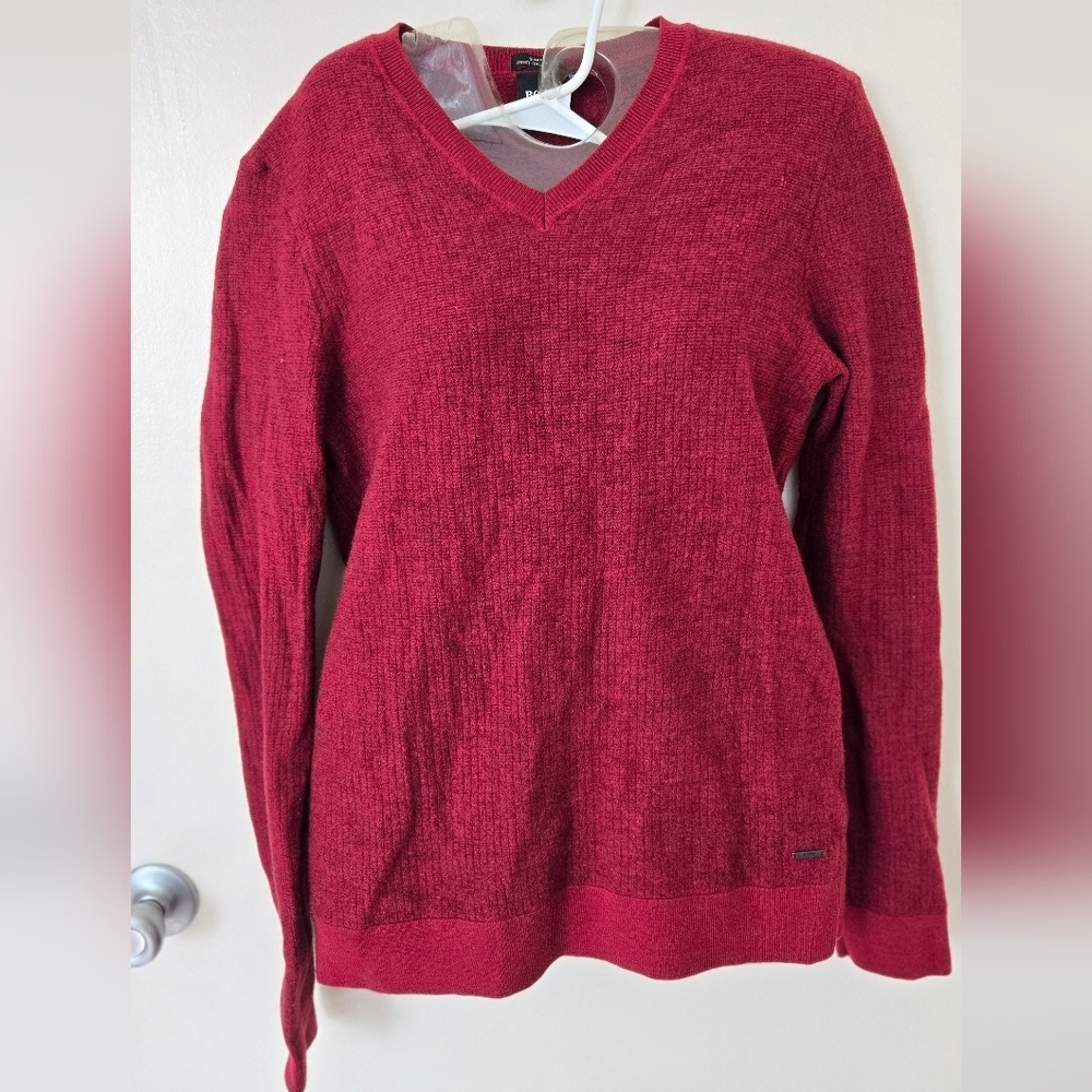Hugo Boss Deep Red Burgandy V-Neck Sweater Slimfit NWOT